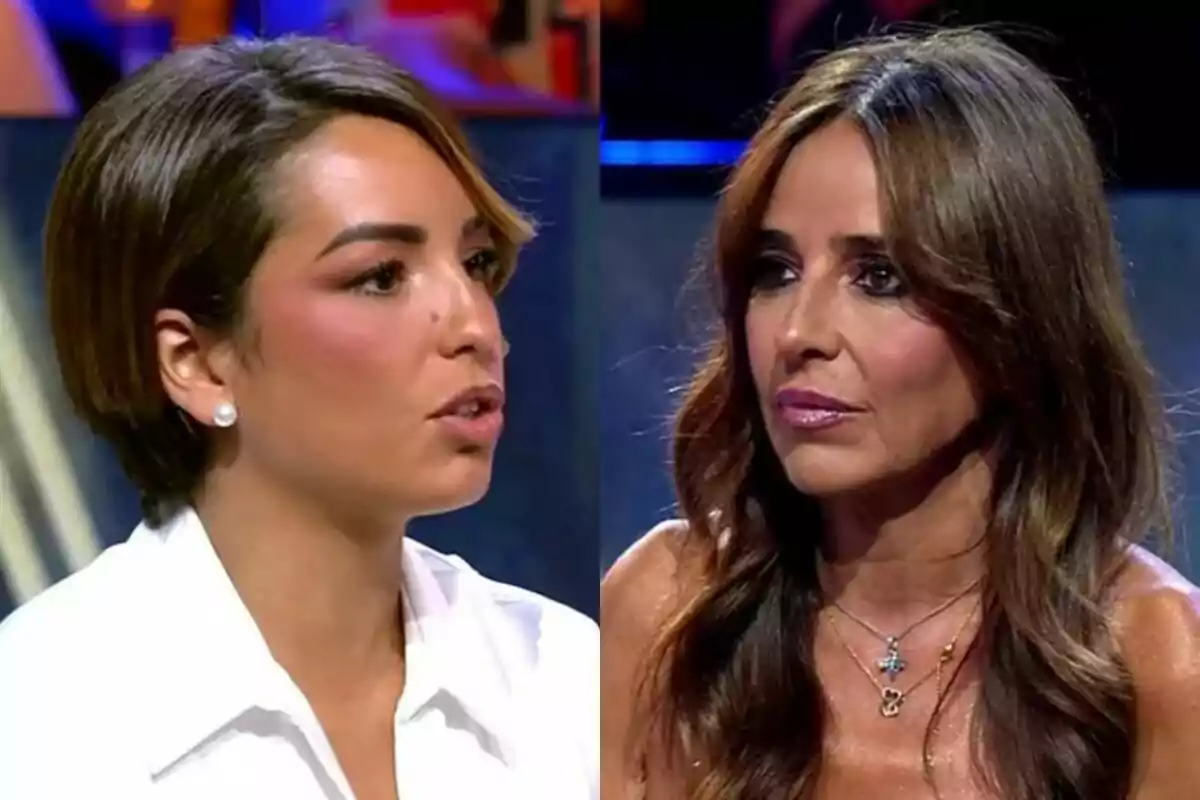 Dos mujeres conversando en De Viernes, Anita Williams con el cabello corto y Carmen Alcayde con el cabello largo y suelto