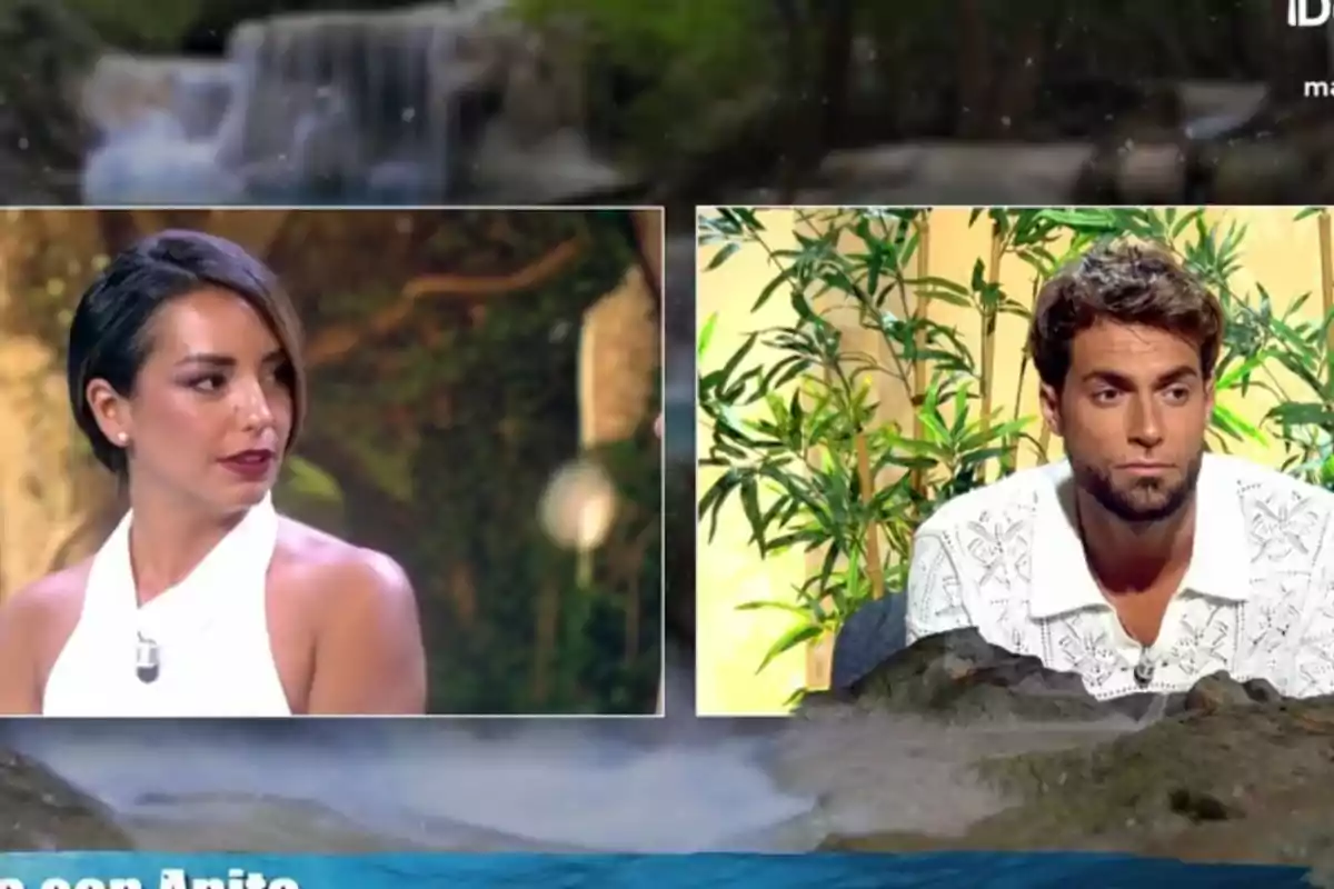 Dues persones apareixen en una videotrucada en un programa de televisió, una dona amb cabell curt i fosc a l’esquerra i un home amb barba i camisa blanca a la dreta, tots dos amb expressions serioses.