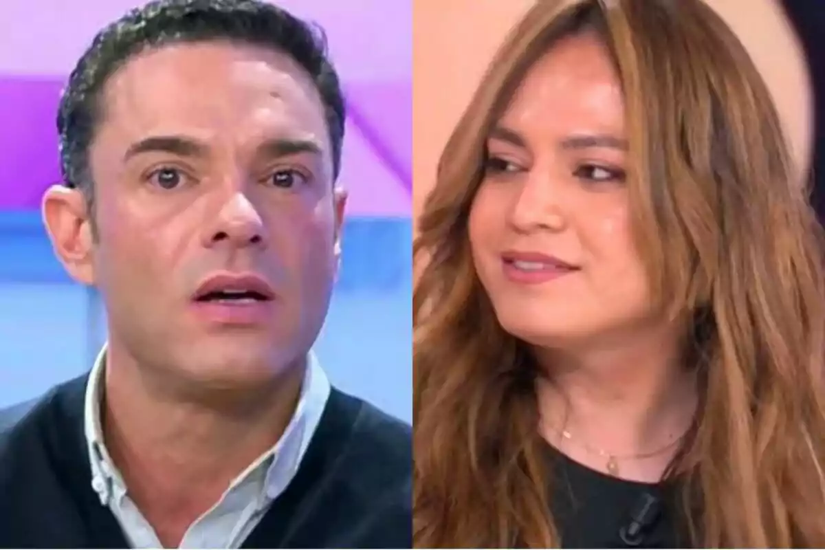 Dos personas en primer plano, Antonio Rossi con expresión de sorpresa en Vamos a ver y Valeri Cuéllar con cabello largo y suelto mirando hacia él en Tardear