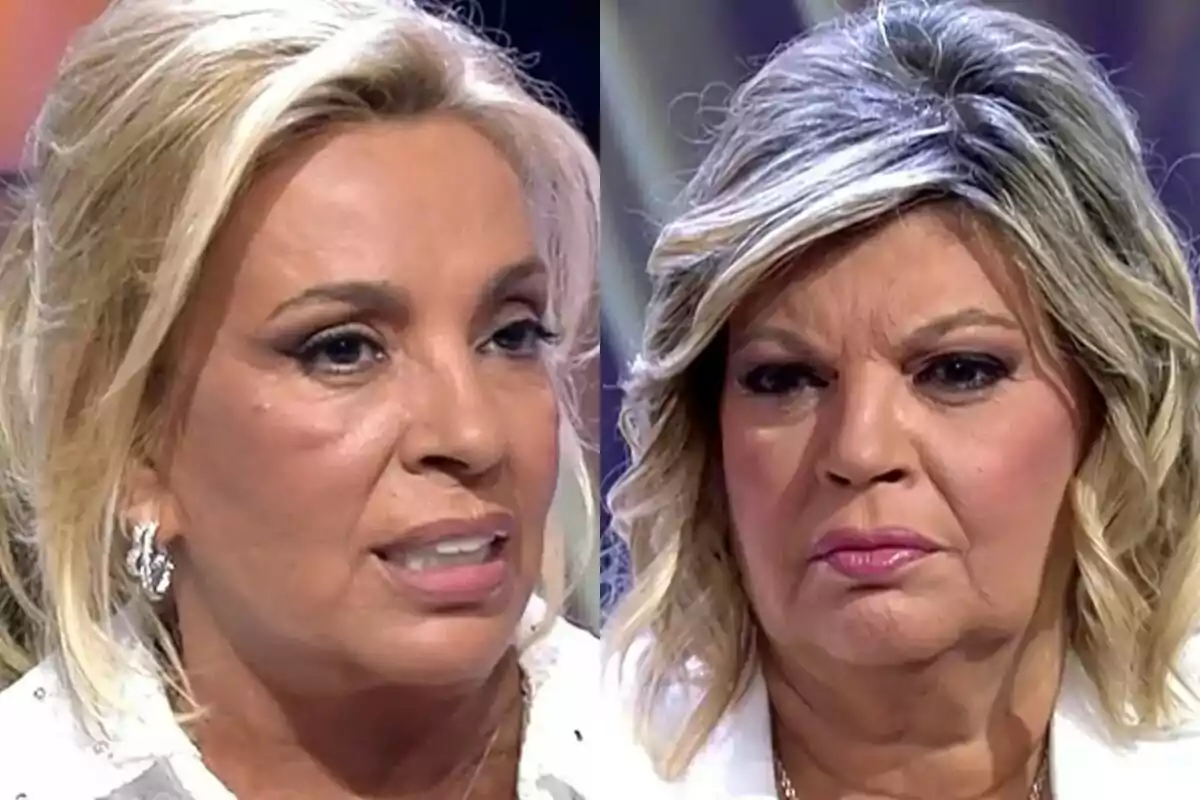 Dues dones rosses, Carmen Borrego i Terelu Campos, amb expressió seriosa a De Viernes.