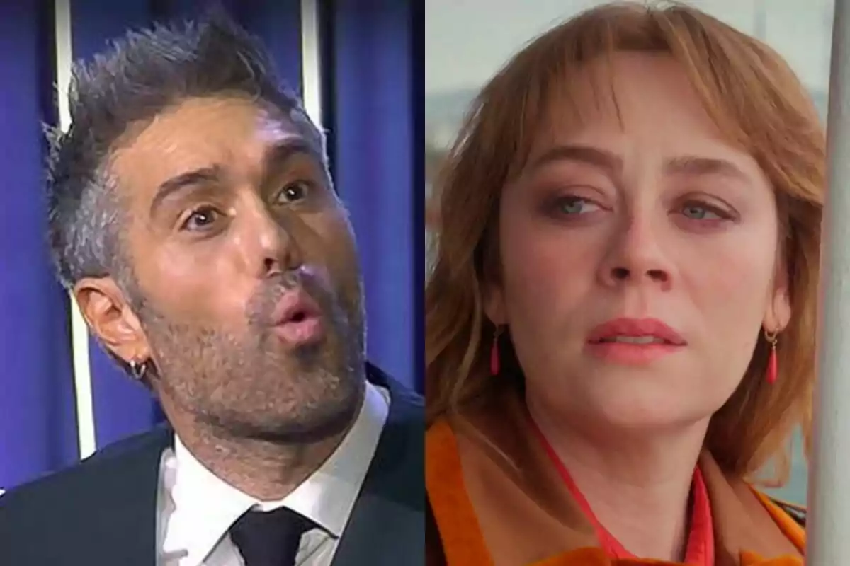 Dani Martínez con expresión de sorpresa en El Gran Show y Bahar con expresión triste en Renacer aparecen en una imagen dividida en dos partes