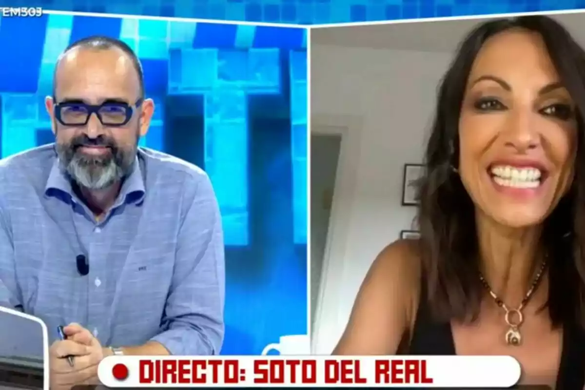 Risto Mejide con gafas y barba participa en Todo es Mentira junto a Laila Jiménez que aparece en videollamada, con un rótulo en la parte inferior que dice DIRECTO SOTO DEL REAL Risto Mejide con gafas y barba participa en Todo es Mentira junto a Laila Jiménez que aparece en videollamada, con un rótulo en la parte inferior que dice DIRECTO SOTO DEL REAL