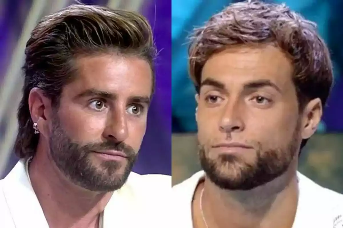 Dos hombres, Pelayo Díaz y Montoya, con barba y cabello corto posan en primer plano, ambos con expresión seria y fondo desenfocado.