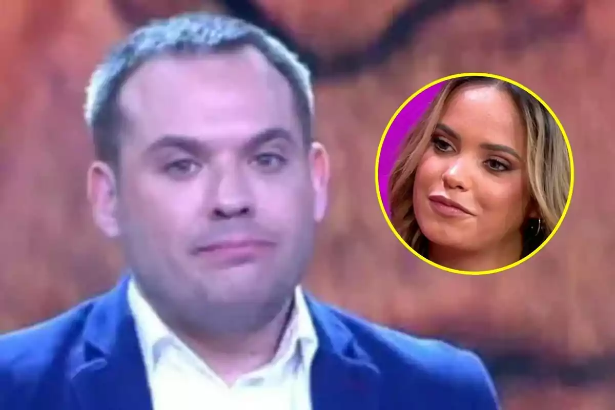 Saul Ortiz con expresión seria en primer plano en Fiesta y Gloria Camila en un círculo amarillo en la esquina superior derecha sobre un fondo desenfocado.