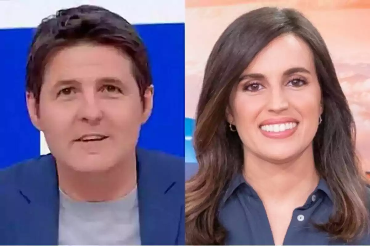Dos personas posan en primer plano en Malas Lenguas, Jesús Cintora a la izquierda con cabello corto y oscuro, y Aida Bao a la derecha con cabello largo y suelto, ambas sonríen y llevan ropa formal.