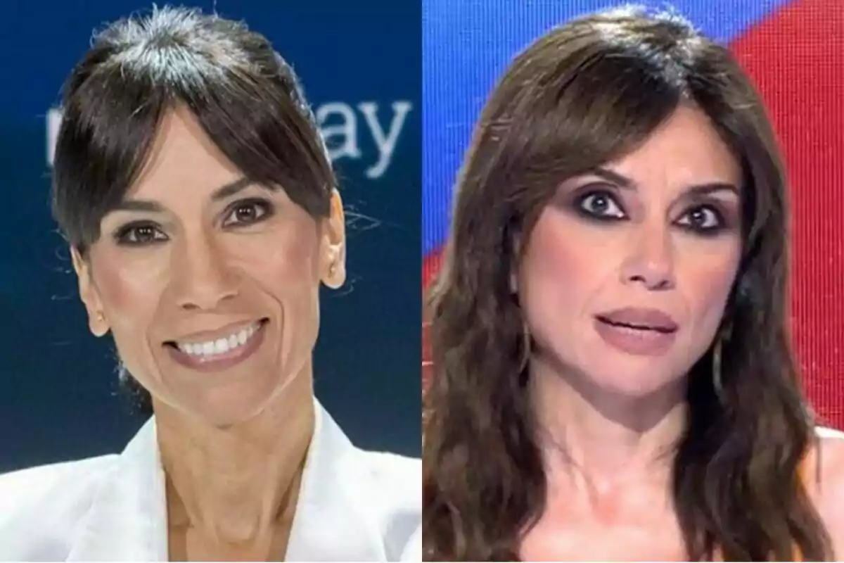 Dos mujeres posan en primer plano, Itziar Miranda con cabello recogido y sonrisa en La Pirámide, Marta Flich con cabello suelto y expresión seria en Todo es Mentira, ambas con fondo de estudio televisivo.