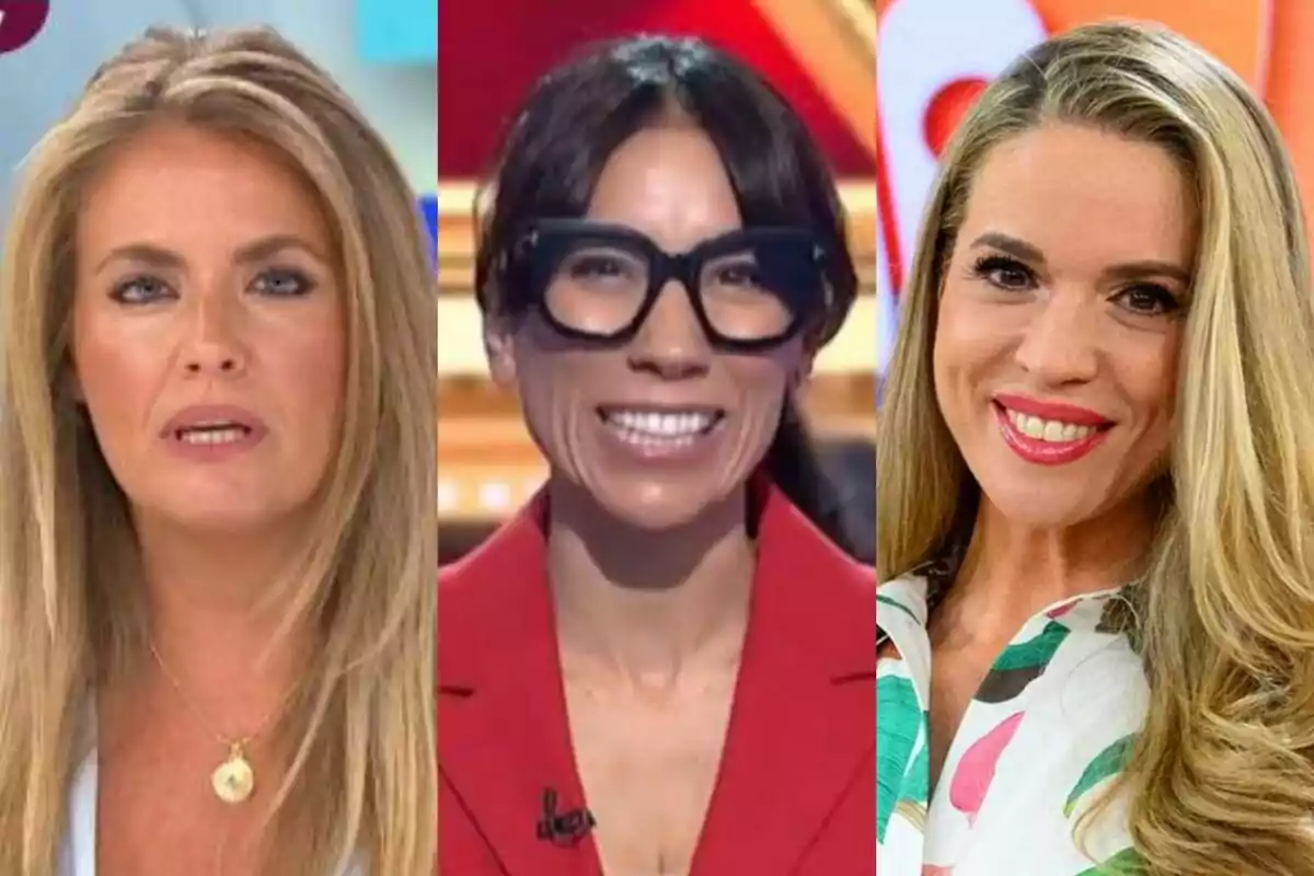 Tres mujeres posan en primer plano cada una con diferentes expresiones y estilos de cabello en un collage vertical: Pepa Romero en YAS Verano (Y ahora Sonsoles), Itziar Miranda en La Pirámide y Cristina Lasvignes en El Diario de Jorge