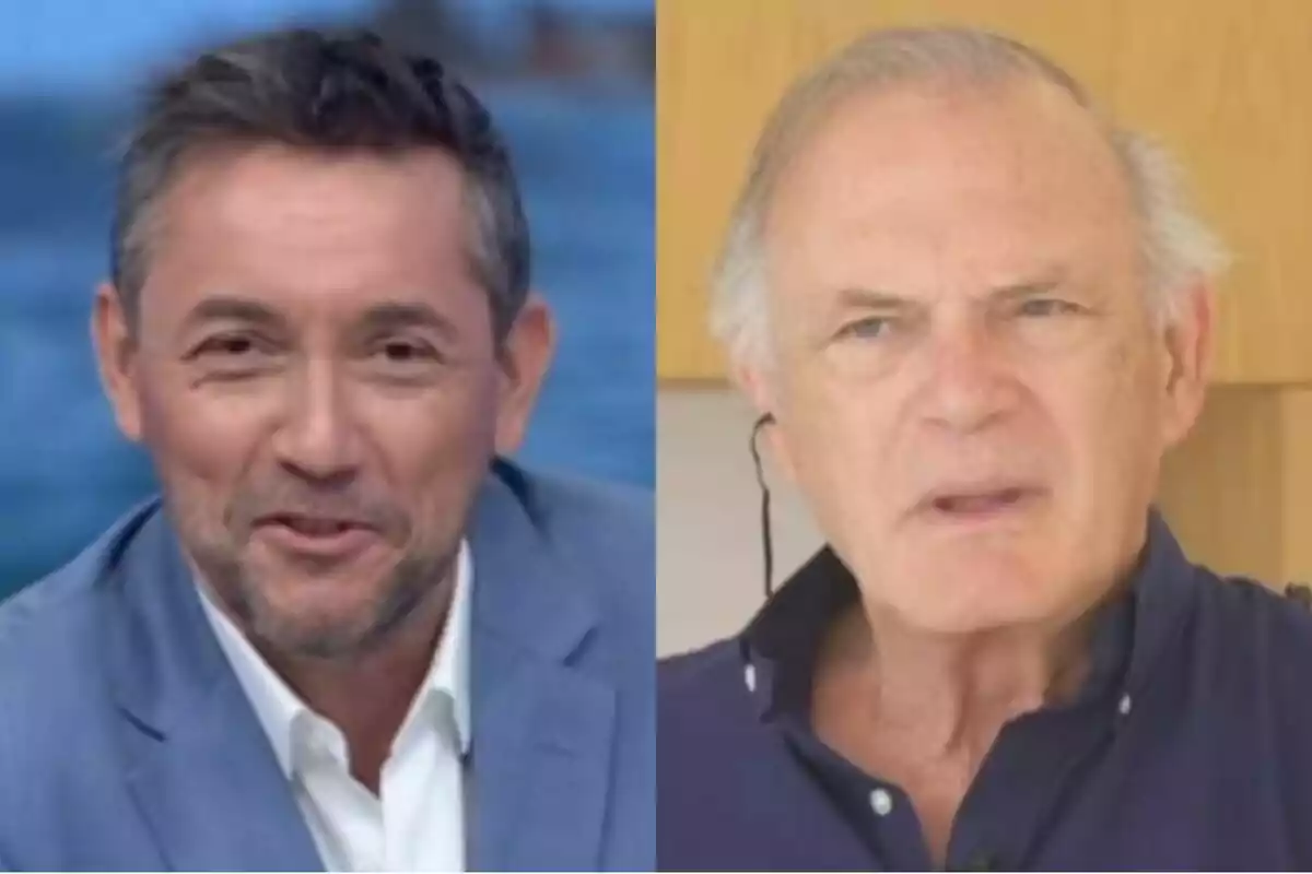 Javier Ruiz y Pedro Piqueras de mediana y avanzada edad aparecen en una imagen dividida, uno lleva saco azul claro y el otro camisa azul oscuro en Mañaneros