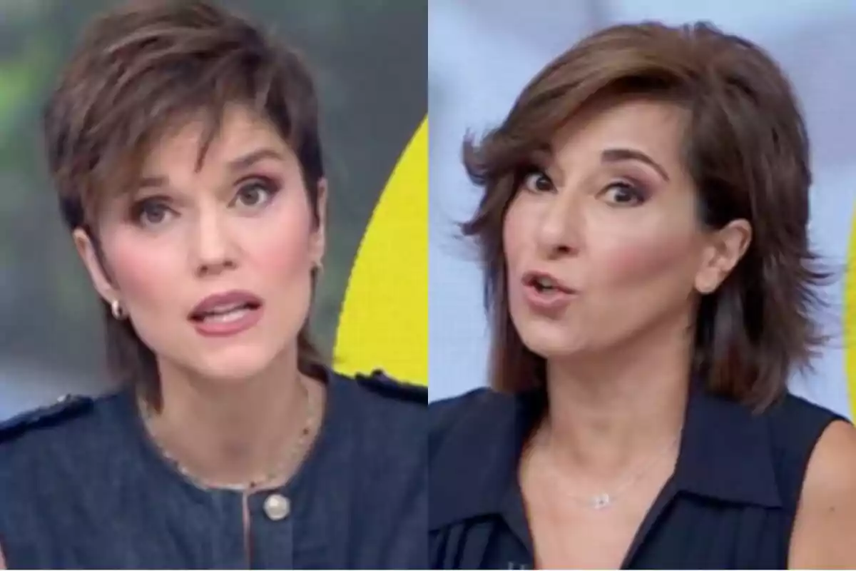 Miriam Moreno y Adela González mujeres con cabello corto y maquillaje conversan en un programa de Mañaneros