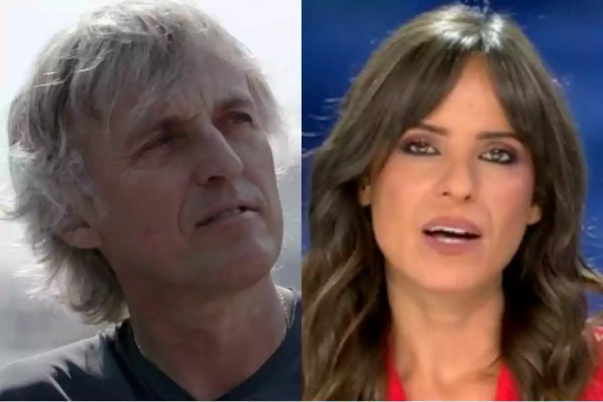 Jesús Calleja de cabello canoso en Universo Calleja y Carmen Corazzini de cabello castaño en Informativos Telecinco aparecen en un montaje de dos retratos lado a lado