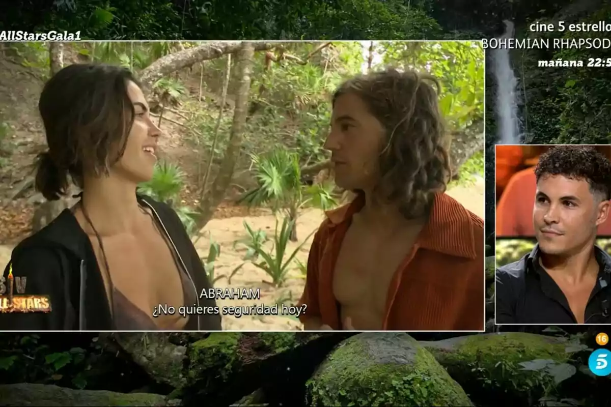 Captura de Abraham García y Sofía Suescun hablando en la isla de Supervivientes con Kiko Jiménez en plató Captura de Abraham García y Sofía Suescun hablando en la isla de Supervivientes con Kiko Jiménez en plató