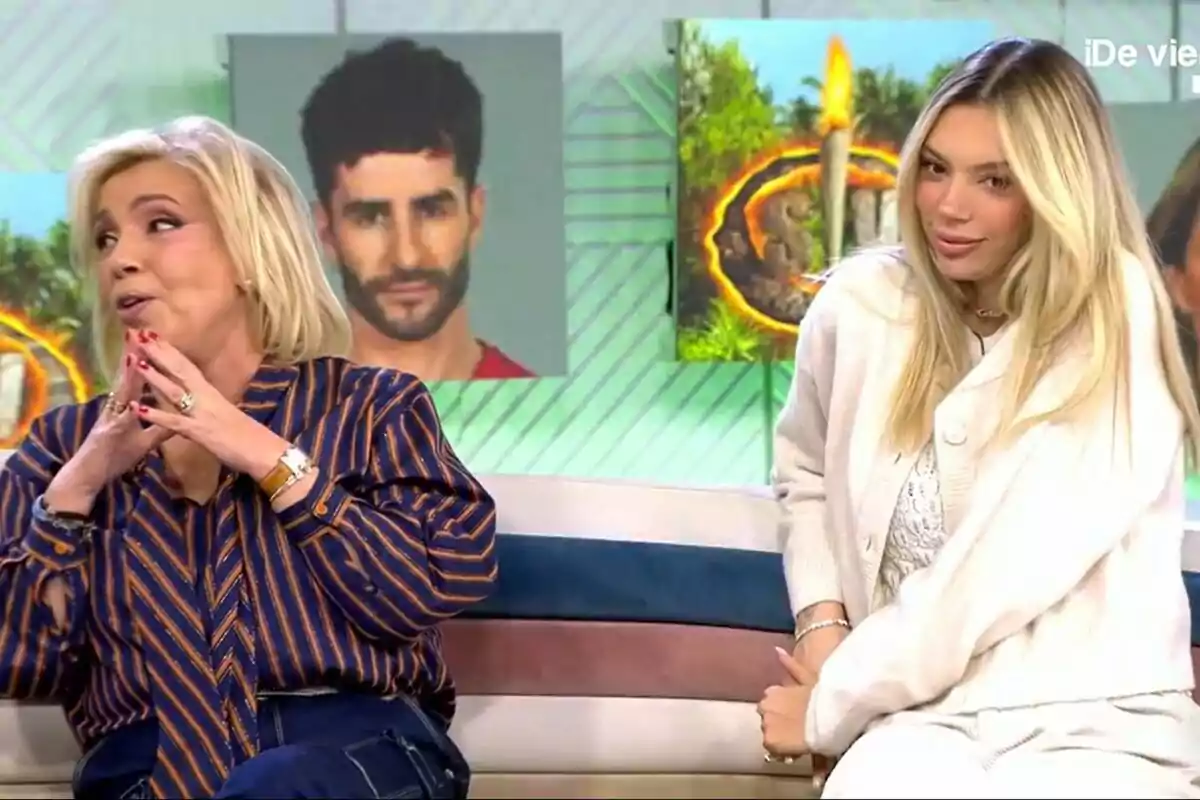 Carmen Borrego y Alejandra Rubio sentadas en Vamos a ver con imágenes de fondo en la pantalla. Carmen Borrego y Alejandra Rubio sentadas en Vamos a ver con imágenes de fondo en la pantalla.