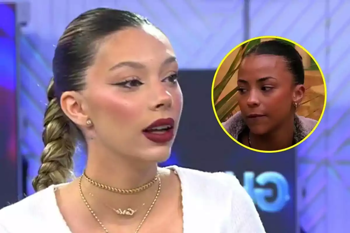 Alejandra Rubio con trenza y maquillaje elegante aparece en Vamos a ver, con un recuadro que muestra a Jeimy Báez en la casa de GH DÚO.