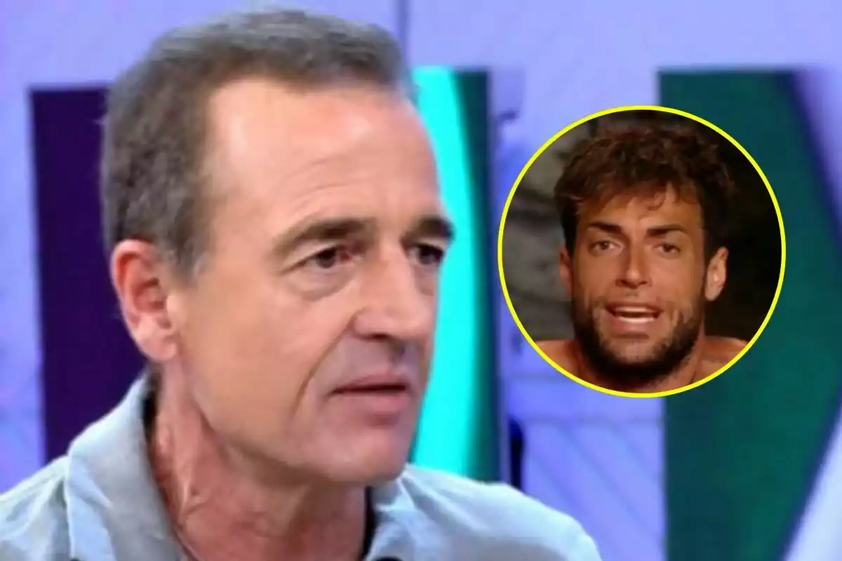 Alessandro Lequio de cabell curt i canós a Vamos a ver apareix en primer pla mentre que a la cantonada superior dreta hi ha un requadre circular amb la imatge de Montoya de cabell fosc i barba a Supervivientes.