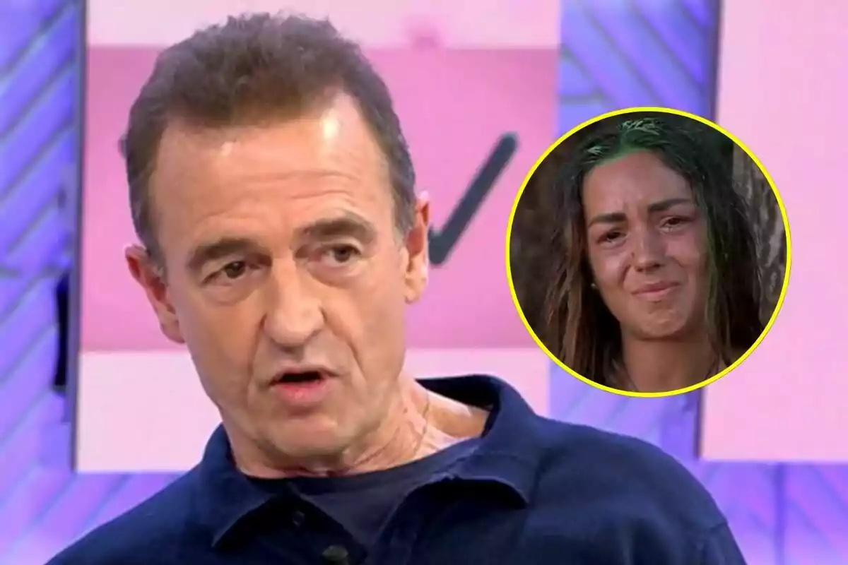 Alessandro Lequio de mitjana edat parlant a Vamos a ver amb la imatge de l’Anita plorant a Supervivientes dins d’un cercle groc a la cantonada superior dreta.