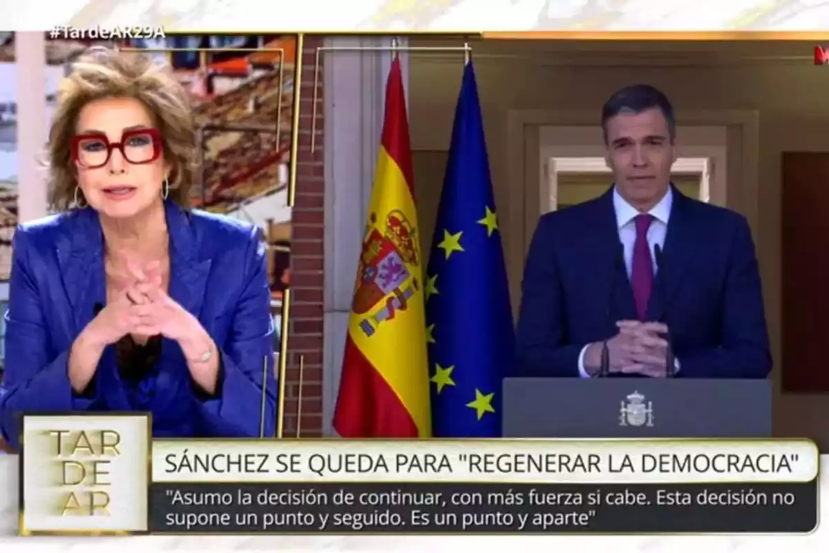 Captura de Ana Rosa Quintana en su discurso contra Pedro Sánchez en TardeAR Captura de Ana Rosa Quintana en su discurso contra Pedro Sánchez en TardeAR