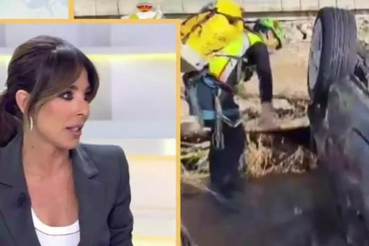 Ana Terradillos está en un estudio mientras en una pantalla se muestra a un rescatista trabajando junto a un coche volcado en La Mirada Crítica. Ana Terradillos está en un estudio mientras en una pantalla se muestra a un rescatista trabajando junto a un coche volcado en La Mirada Crítica.