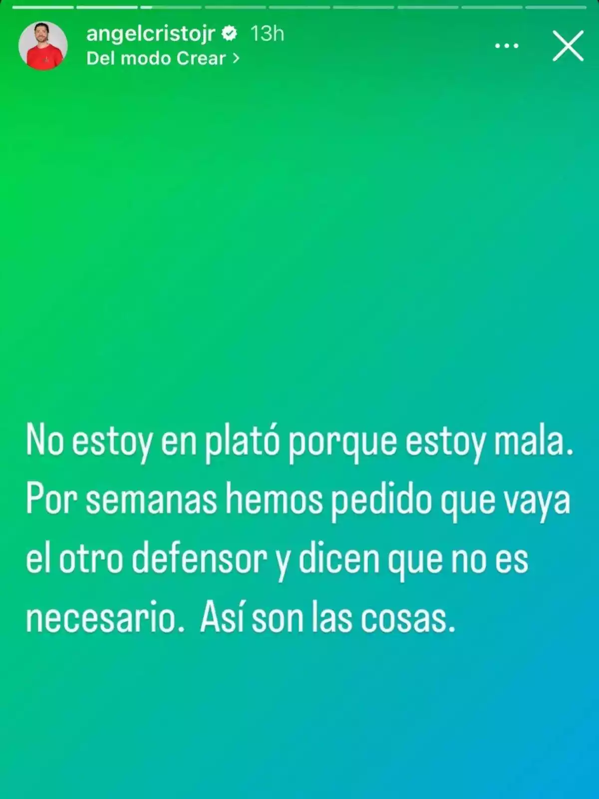 Captura de un comunicado de la novia de Ángel Cristo JR en Instagram Captura de un comunicado de la novia de Ángel Cristo JR en Instagram