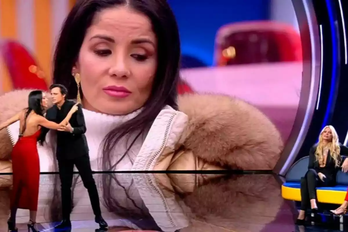 Ana Herminia con expresión seria aparece en una pantalla grande mientras Aurah Ruiz y Ion Aramendi discuten en primer plano y Vanessa Bouza está sentada en un sofá al lado derecho en GH DÚO. Ana Herminia con expresión seria aparece en una pantalla grande mientras Aurah Ruiz y Ion Aramendi discuten en primer plano y Vanessa Bouza está sentada en un sofá al lado derecho en GH DÚO.