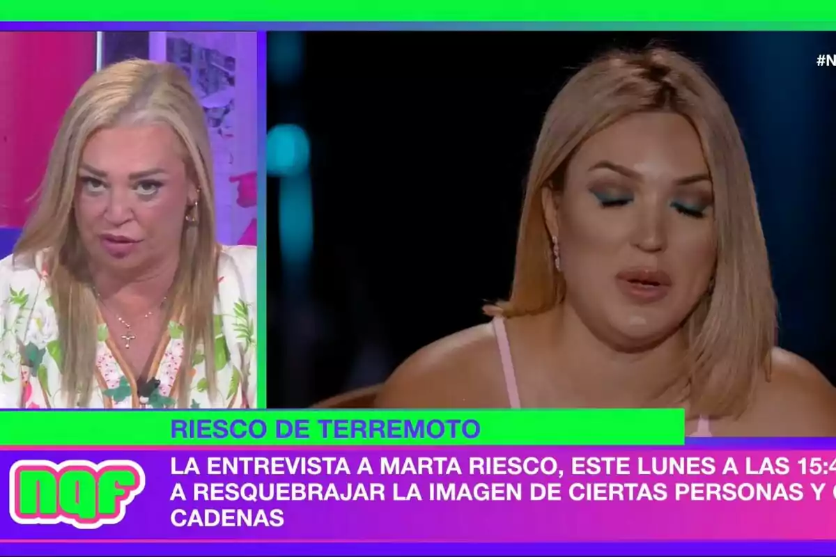 Captura de Belén Esteban junto a una imagen de Marta Riesco Captura de Belén Esteban junto a una imagen de Marta Riesco