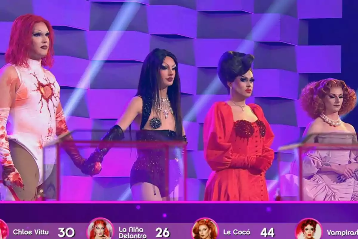 Captura de Chloe Vittu, La Nena Delantro, Vampirashian i Le Cocó a 'Drag Race'