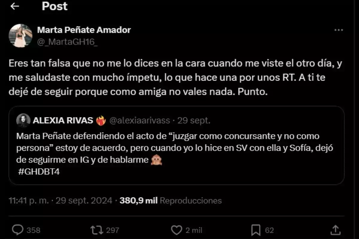 Captura de Marta Peñate responent a Alexia Rivas a X Captura de Marta Peñate responent a Alexia Rivas a X