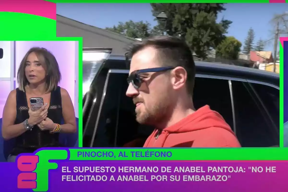 En la imagen se observa a una mujer sosteniendo un teléfono móvil y a un hombre con gafas de sol y sudadera roja, acompañados de un texto que dice: En la imagen se observa a una mujer sosteniendo un teléfono móvil y a un hombre con gafas de sol y sudadera roja, acompañados de un texto que dice: