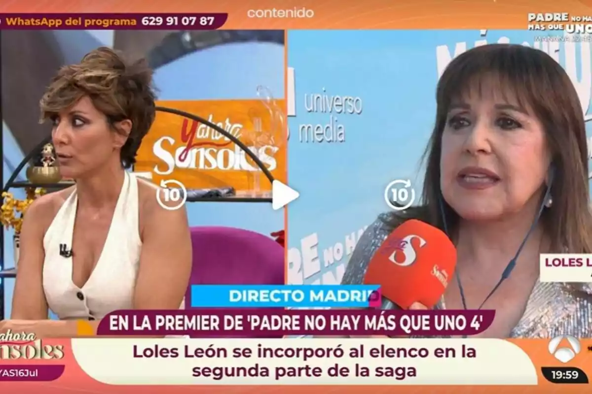 Captura de Sonsoles Ónega y Loles León en 'Y Ahora Sonsoles' Captura de Sonsoles Ónega y Loles León en 'Y Ahora Sonsoles'