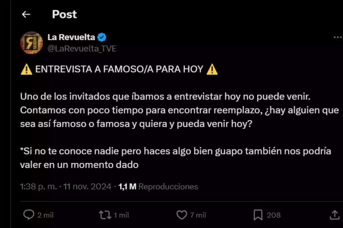 Captura de un tweet de 'La Revuelta' Captura de un tweet de 'La Revuelta'