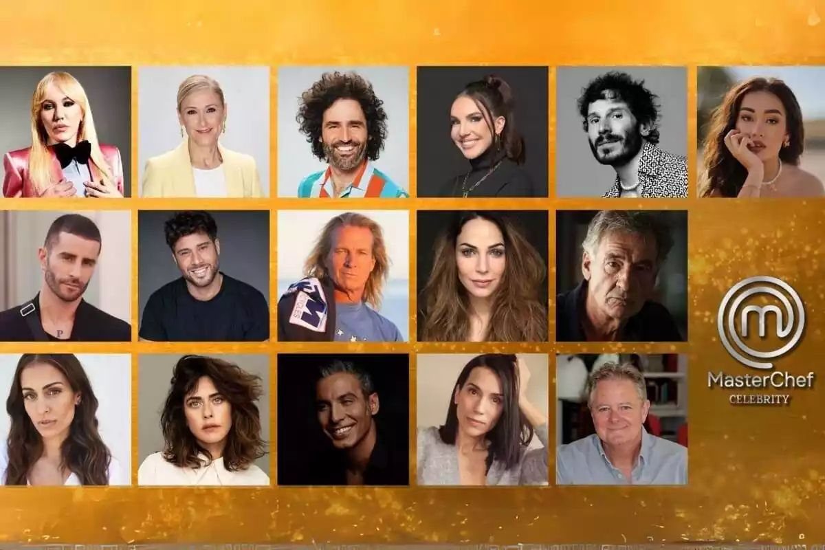Montaje con el casting completo de MasterChef Celebrity: Pitingo, Pocholo, Cristina Cifuentes, Hiba Abouk, Francis Lorenzo, María León, Nerea Garmendia, Itziar Miranda, Rubén Ochandiano, Jose Lamuño, Pelayo Díaz, Marina Rivers, Inés Hernand, Juan Luis Cano, Raúl Gómez y Topacio Montaje con el casting completo de MasterChef Celebrity: Pitingo, Pocholo, Cristina Cifuentes, Hiba Abouk, Francis Lorenzo, María León, Nerea Garmendia, Itziar Miranda, Rubén Ochandiano, Jose Lamuño, Pelayo Díaz, Marina Rivers, Inés Hernand, Juan Luis Cano, Raúl Gómez y Topacio