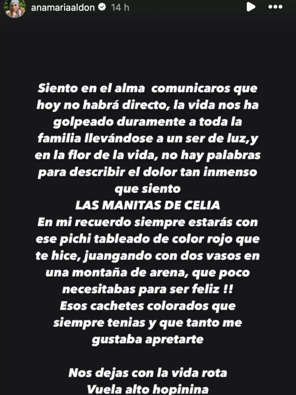 Comunicat d'Ana María Aldón, via Instagram Comunicat d'Ana María Aldón, via Instagram