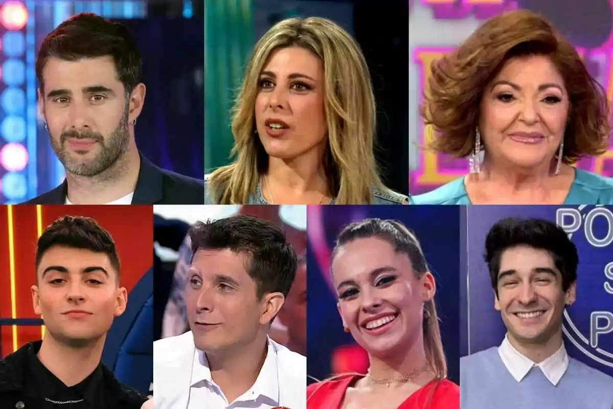 Un collage de siete personas formado por David Amor, Valeria Ros, Juanjo Bona, Charo Reina, Jorge Luengo, Necko Vidal y Masi Rodríguez en un programa de televisión, cada una con expresiones faciales diferentes y fondos coloridos. Un collage de siete personas formado por David Amor, Valeria Ros, Juanjo Bona, Charo Reina, Jorge Luengo, Necko Vidal y Masi Rodríguez en un programa de televisión, cada una con expresiones faciales diferentes y fondos coloridos.