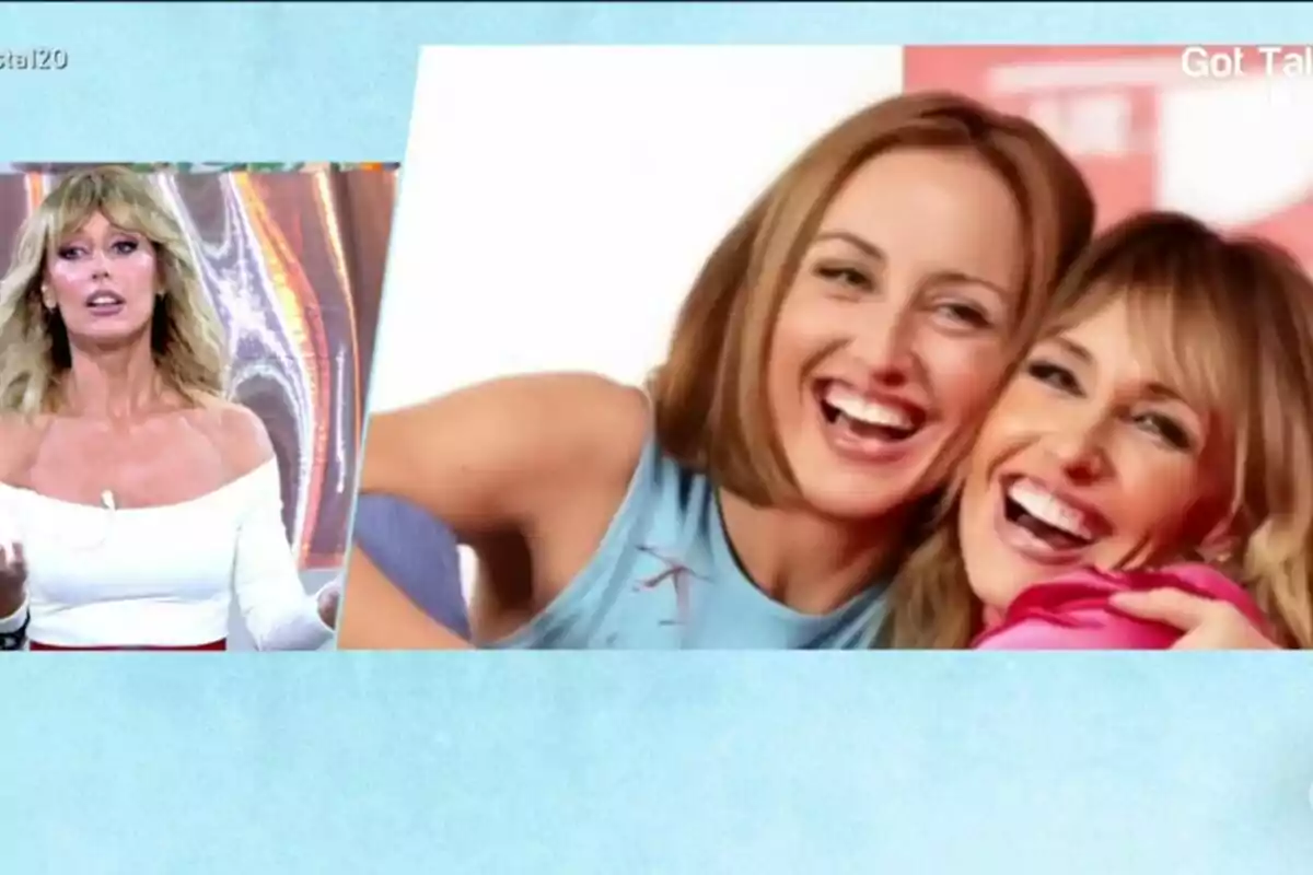 Emma García en Fiesta junto a una imagen de dos personas sonriendo y abrazándose. Emma García en Fiesta junto a una imagen de dos personas sonriendo y abrazándose.