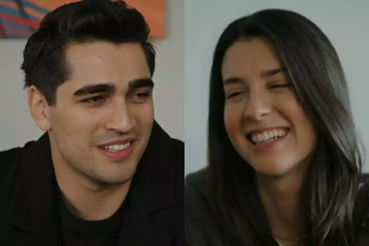 Ferit y Pelin sonrientes mirándose con expresión alegre en Una nueva vida. Ferit y Pelin sonrientes mirándose con expresión alegre en Una nueva vida.