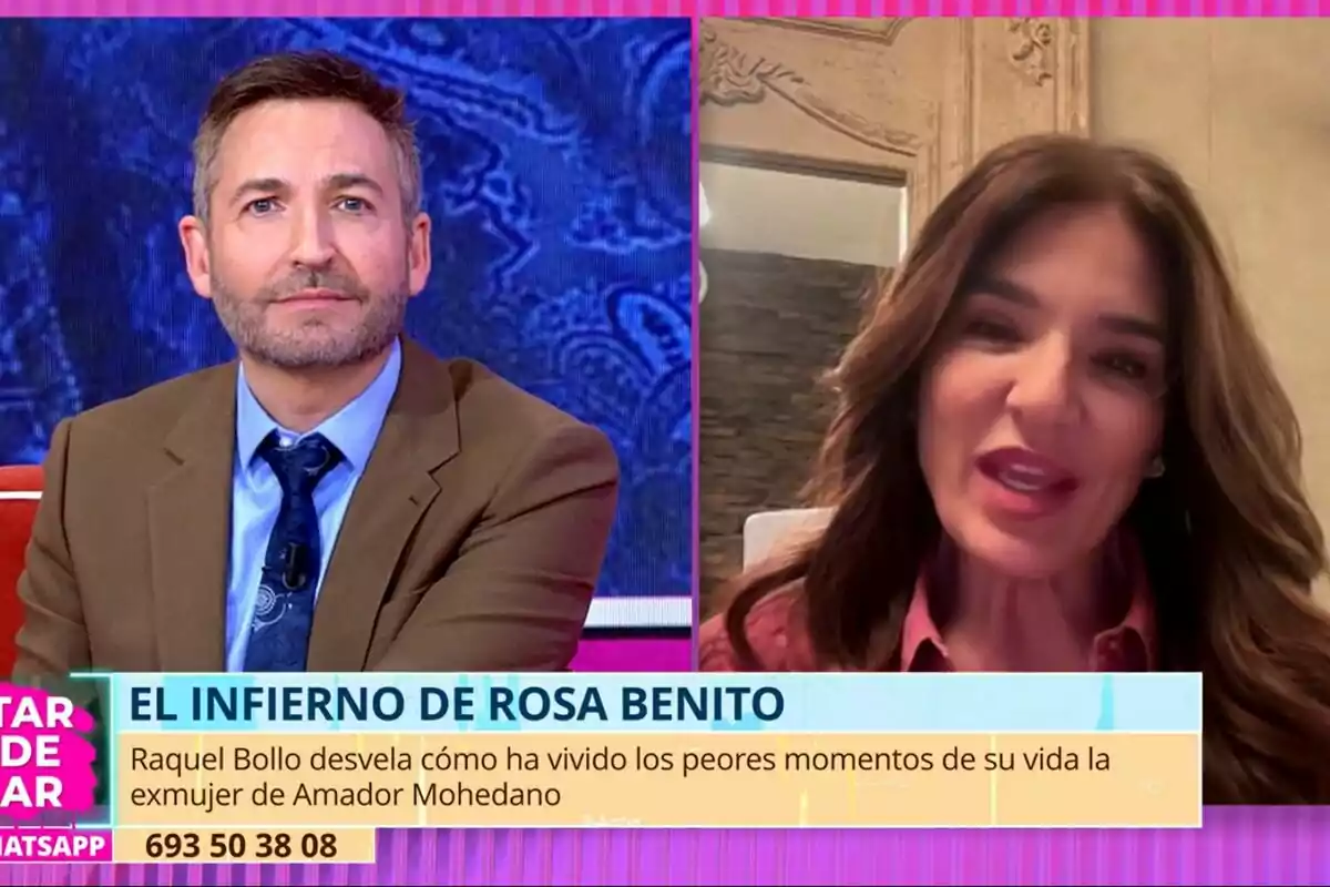 Frank Blanco y Raquel Bollo aparecen en una videollamada durante Tardear, con un texto en pantalla que menciona Frank Blanco y Raquel Bollo aparecen en una videollamada durante Tardear, con un texto en pantalla que menciona