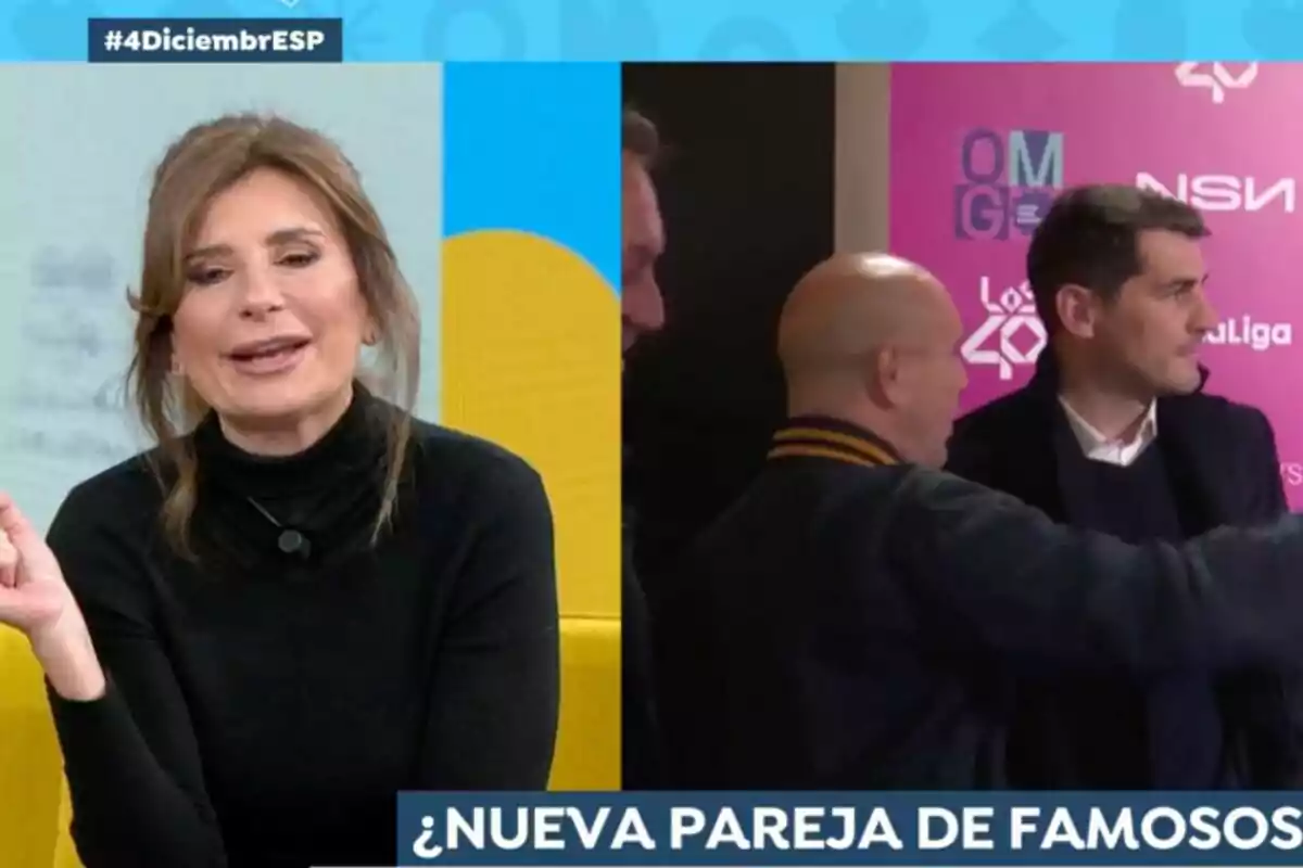 Gema López habla mientras en otra parte de la imagen dos hombres conversan frente a un fondo con logotipos en Espejo Público. Gema López habla mientras en otra parte de la imagen dos hombres conversan frente a un fondo con logotipos en Espejo Público.