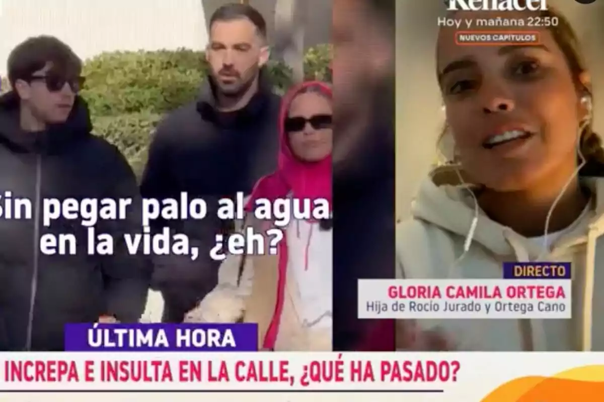 Tres persones caminen juntes mentre a la pantalla apareix un text que diu 