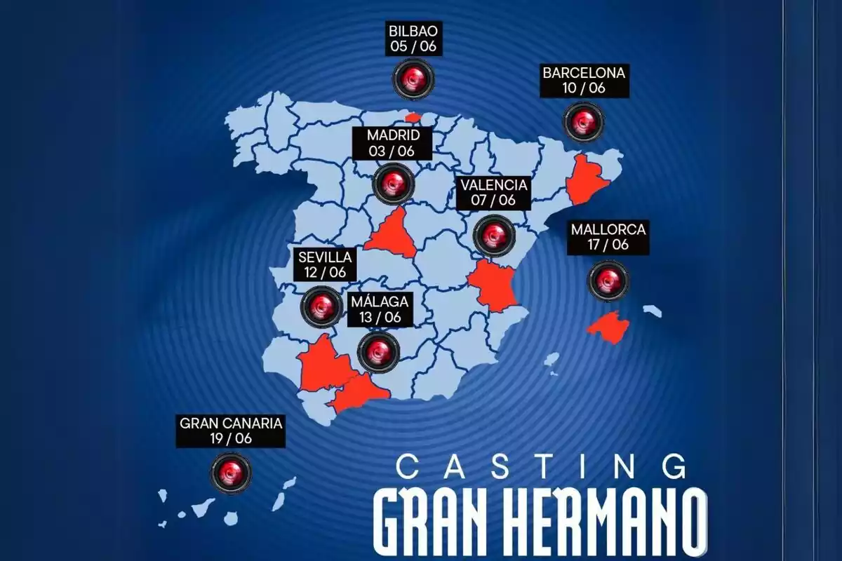Captura del mapa de las ciudades del casting de Gran Hermano Captura del mapa de las ciudades del casting de Gran Hermano