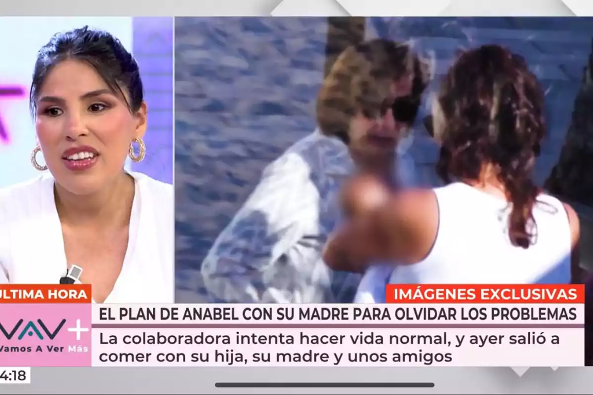 Isa Pantoja hablando en un programa de televisión con un recuadro que muestra a Merchi y a Anabel Pantoja de espaldas en un entorno exterior, con texto en pantalla sobre un plan para olvidar problemas. Isa Pantoja hablando en un programa de televisión con un recuadro que muestra a Merchi y a Anabel Pantoja de espaldas en un entorno exterior, con texto en pantalla sobre un plan para olvidar problemas.
