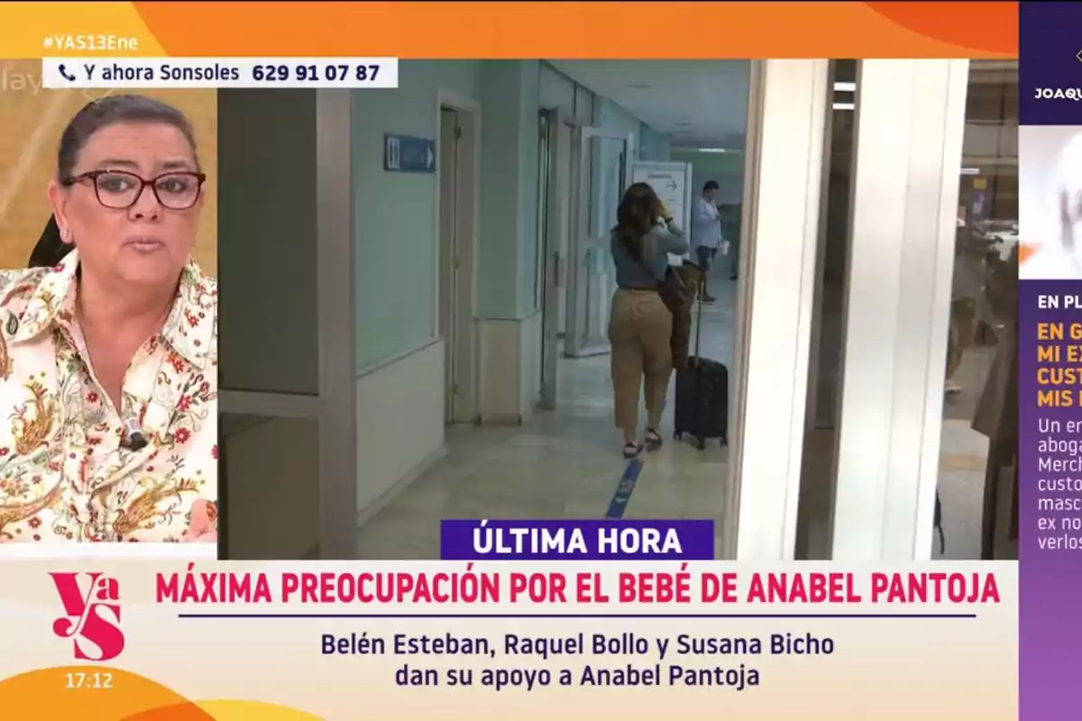 María del Monte amb ulleres en 'Y ahora Sonsoles' mentre s'informa sobre la preocupació pel nadó d'Anabel Pantoja.