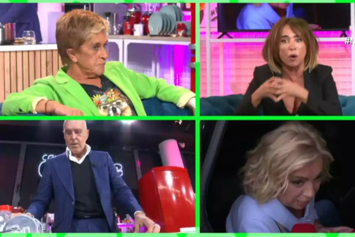 Quatre persones en un programa de televisió, cadascuna en un requadre diferent, amb diverses expressions. Quatre persones en un programa de televisió, cadascuna en un requadre diferent, amb diverses expressions.