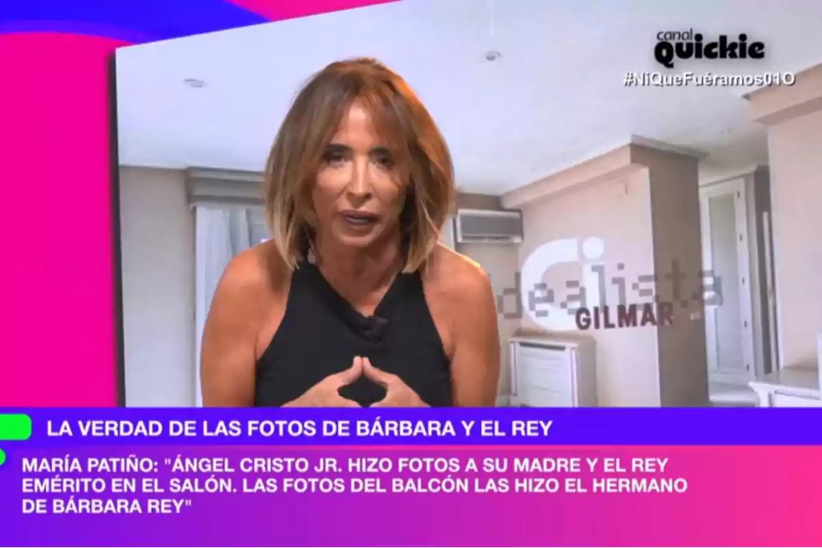 La imagen muestra a María Patiño hablando en un programa de televisión llamado La imagen muestra a María Patiño hablando en un programa de televisión llamado