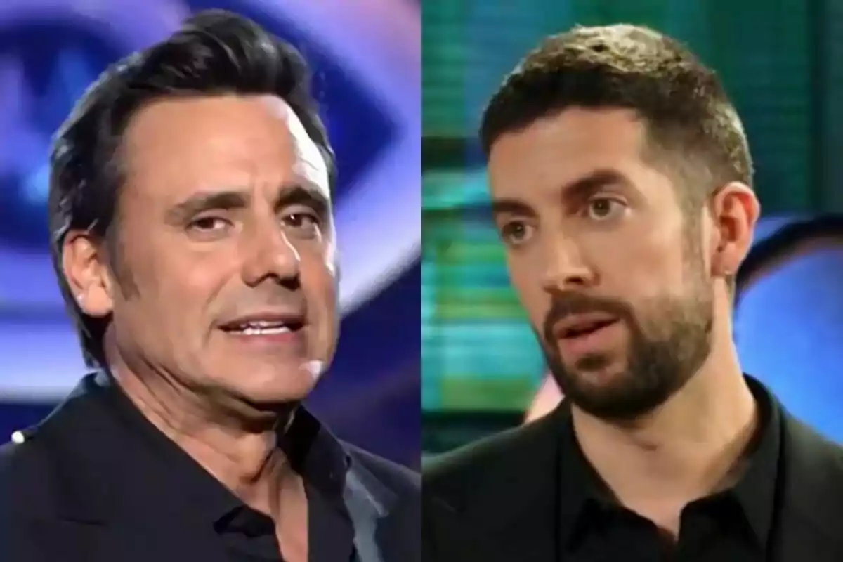 Ion Aramendi hablando en GH DÚO a la izquierda y David Broncano con expresión seria en La Revuelta a la derecha. Ion Aramendi hablando en GH DÚO a la izquierda y David Broncano con expresión seria en La Revuelta a la derecha.