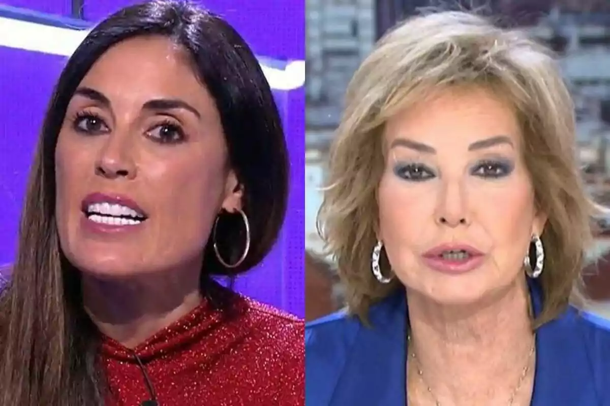 Dos mujeres aparecen en un montaje de imágenes, Isabel Rábago a izquierda con cabello oscuro y aretes grandes, y Ana Rosa Quintana a la derecha en TardeAR con cabello claro y maquillaje llamativo.