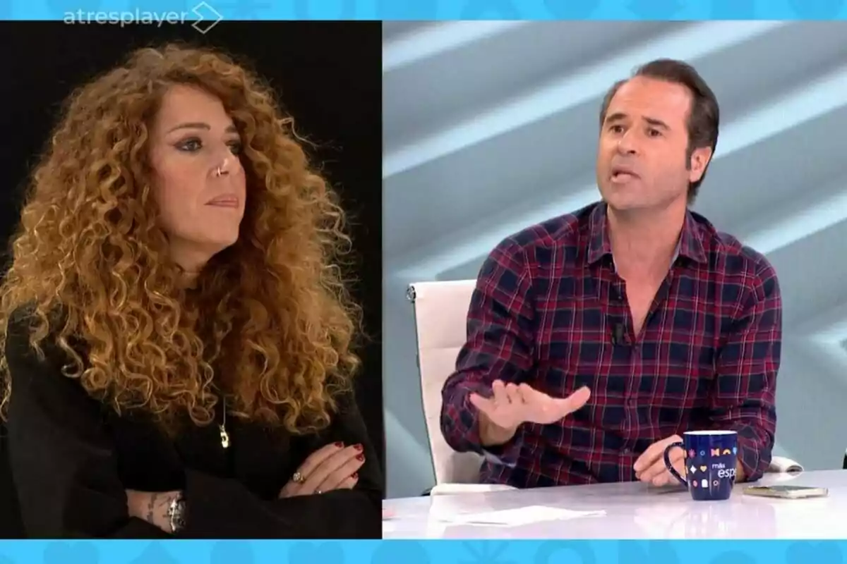 Sofía Cristoo i Javier Chicote a Espejo Público, ella amb cabell arrissat i ell amb camisa a quadres, estan participant en una conversa. Sofía Cristoo i Javier Chicote a Espejo Público, ella amb cabell arrissat i ell amb camisa a quadres, estan participant en una conversa.