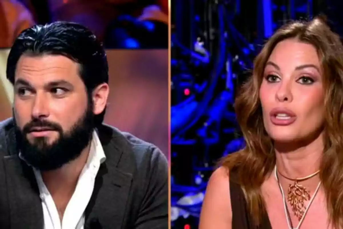 Jessica Bueno y Jota Peleteiro en De Viernes, una a la izquierda con barba y cabello oscuro, y otra a la derecha con cabello castaño y un collar llamativo. Jessica Bueno y Jota Peleteiro en De Viernes, una a la izquierda con barba y cabello oscuro, y otra a la derecha con cabello castaño y un collar llamativo.
