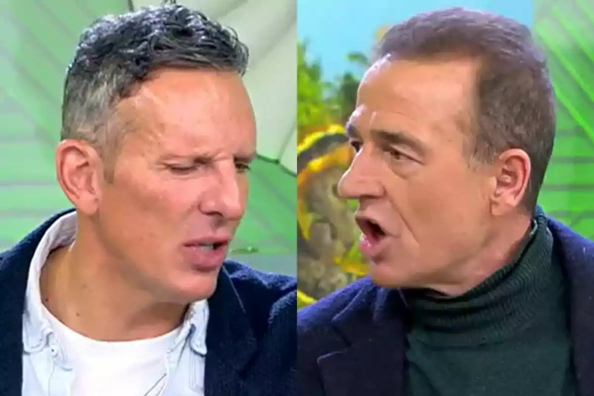 Joaquín Prat y Alessandro Lequio discutiendo en Vamos a ver con expresiones faciales intensas. Joaquín Prat y Alessandro Lequio discutiendo en Vamos a ver con expresiones faciales intensas.
