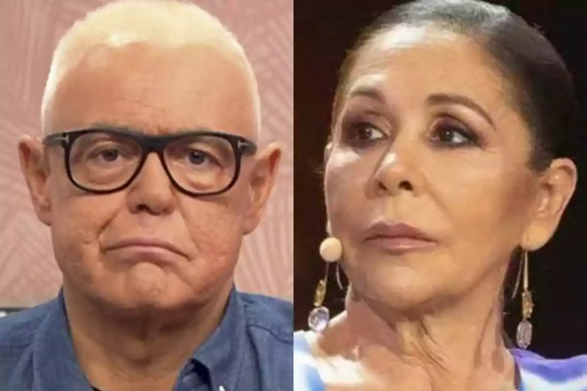 Jordi González en D Corazón e Isabel Pantoja mirando en direcciones opuestas con expresiones serias.