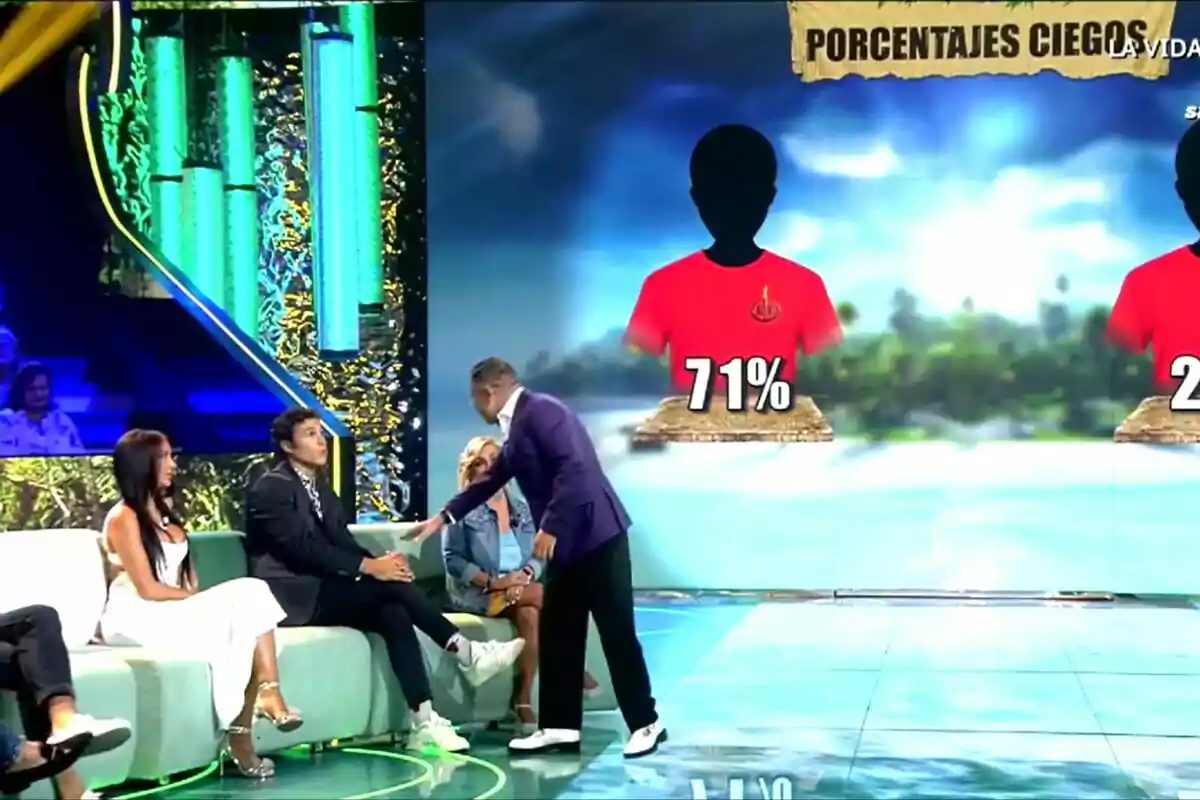 Captura de Jorge Javier Vázquez en el plató de Supervivientes junto a Aurah Ruiz, Kiko Jiménez y Carmen Borrego Captura de Jorge Javier Vázquez en el plató de Supervivientes junto a Aurah Ruiz, Kiko Jiménez y Carmen Borrego