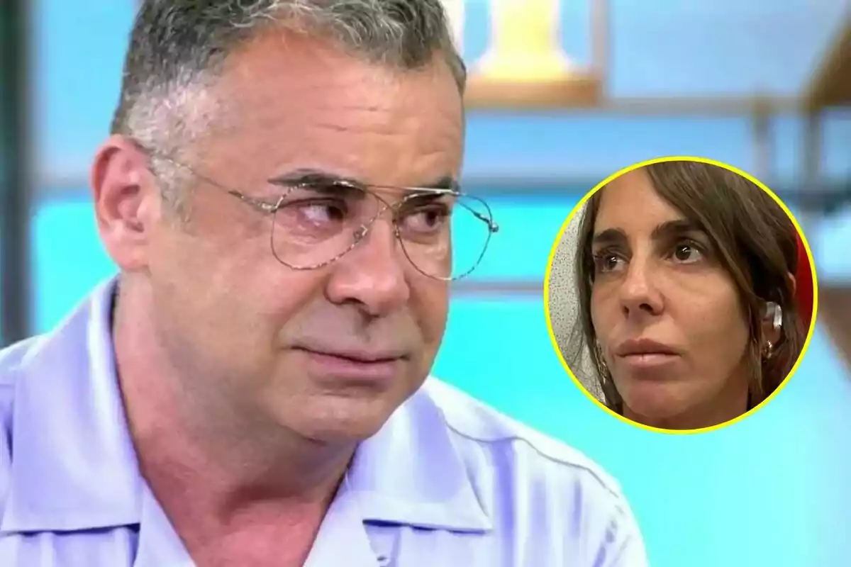 Jorge Javier Vázquez amb ulleres i expressió seriosa a El Diario de Jorge amb un requadre que mostra Anabel Pantoja amb auriculars.